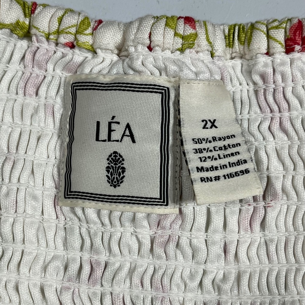 LEA Anthropologie Floral Boho Midi Dress Cotton Linen Cottagecore Womens 2x Chic - Picture 7 of 8